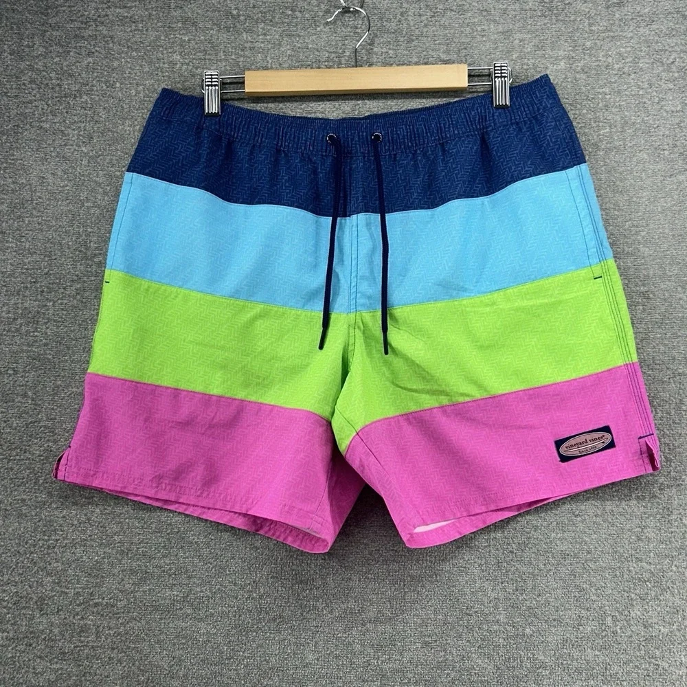 Vineyard Vines Swim‎ Trunks Men Size Large Colorblock Pink Blue Summer Beach